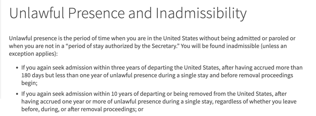 USCIS对有非法滞留美国记录的人员再次入境美国时有限制