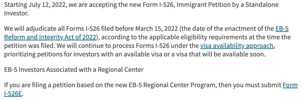 EB-5投资移民接受单独直接投资者的移民申请